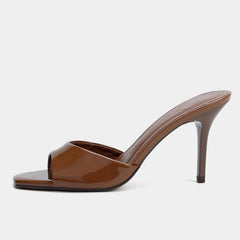 Brown Patent Leather Women Slippers Sandal