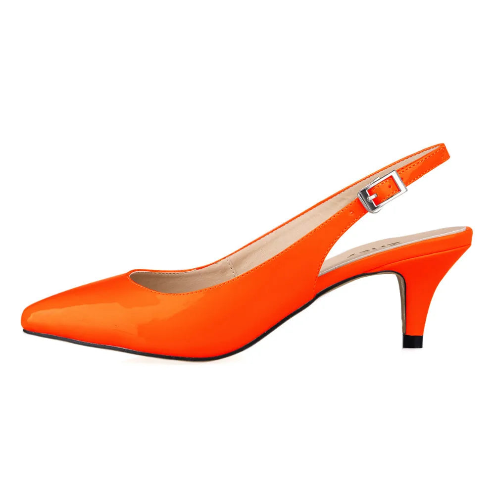 Daily All-Match Sandal Shoes Pointed High Heels Large Size Pumps 6cm Low Casual Back Empty Buckle Red Wedding Shoes