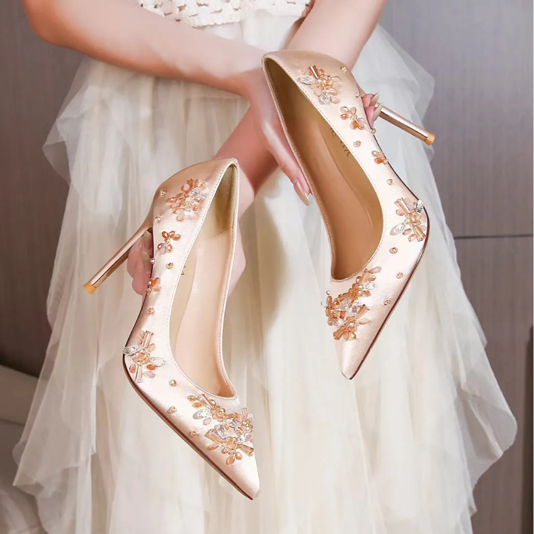 French satin pointed fine single order shoes