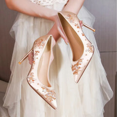 French satin pointed fine single order shoes