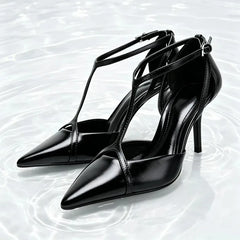 Luxury Pointed Toe Patent Leather T Strap Pumps