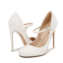 Patent Leather Round Toe Buckle Strap Office High Heels