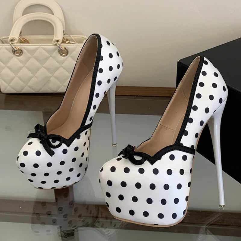Runway Polka Dot Silk Platform Pumps