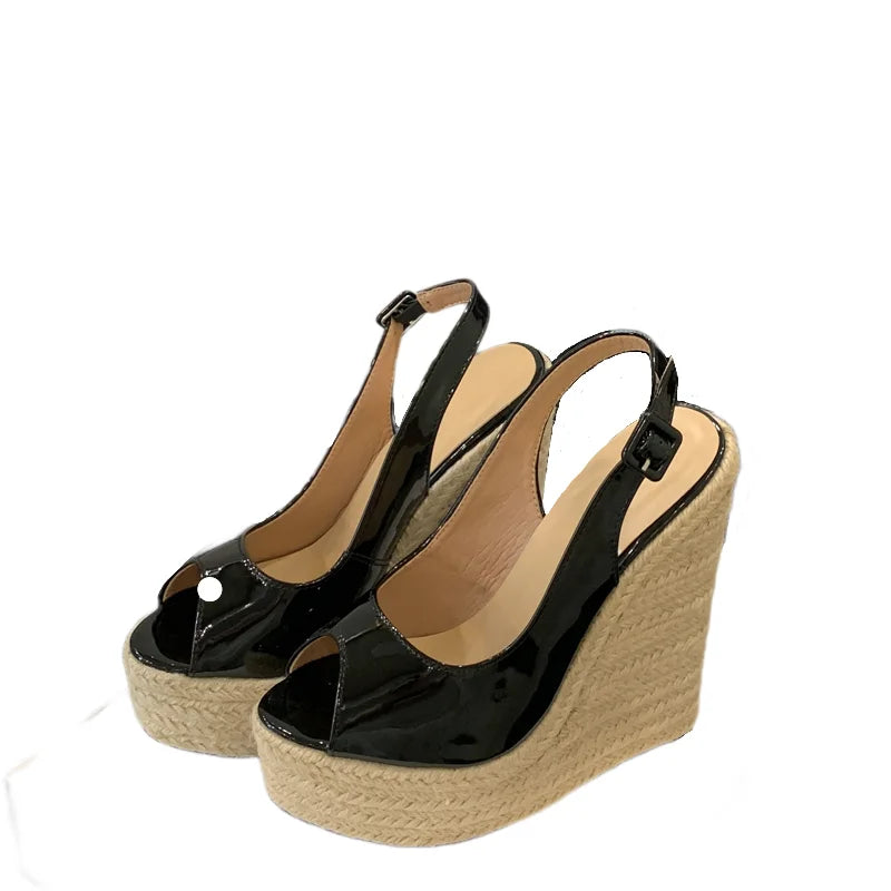 Patent Leather Platform Wedges Women's Sandals