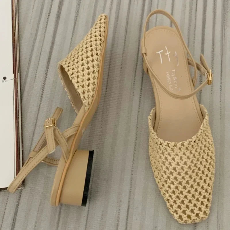 Retro Mesh Hollow Low Heel Pumps
