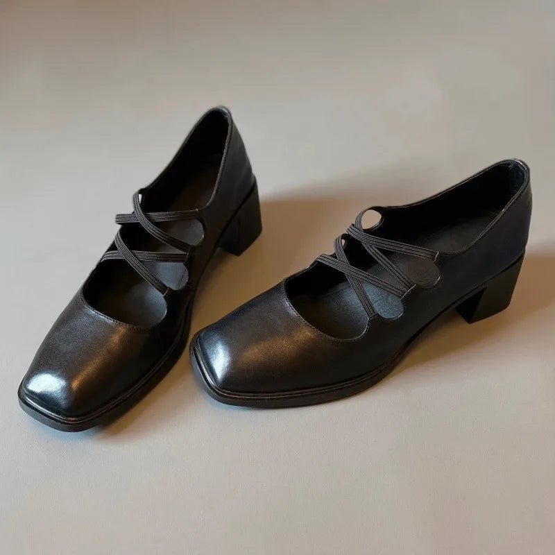 Elegant Square Toe Chunky Heel Mary Jane Shoes