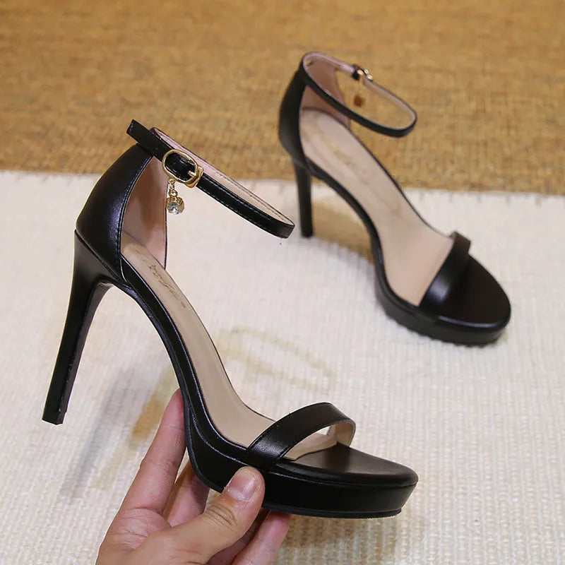 leather nude waterproof platform high-heeled shoes