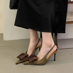 Elegant Satin Flower Decoration Slingback Heels