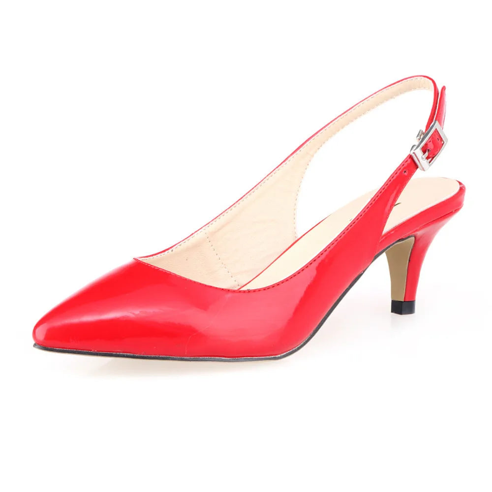 Daily All-Match Sandal Shoes Pointed High Heels Large Size Pumps 6cm Low Casual Back Empty Buckle Red Wedding Shoes