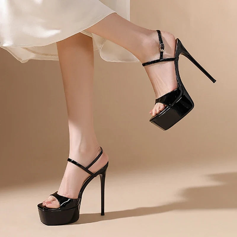 Summer Patent Leather Super High Heels Platform Sandals