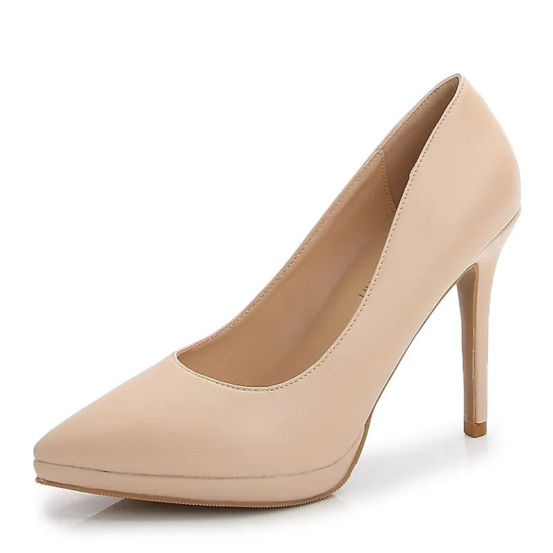 soft leather waterproof platform high heels for women