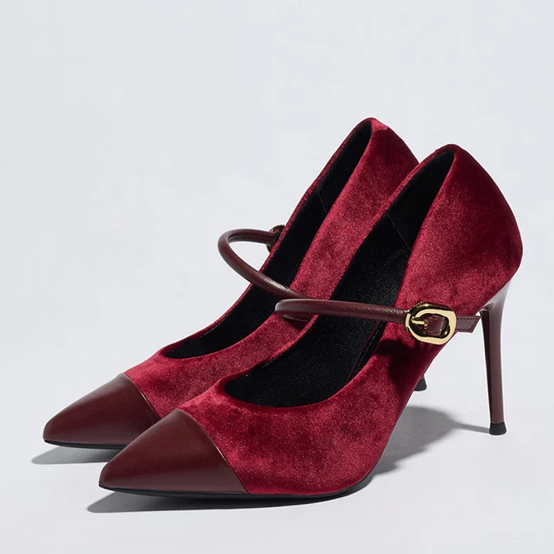 Buckle Strap Suede Leather Women Pumps
