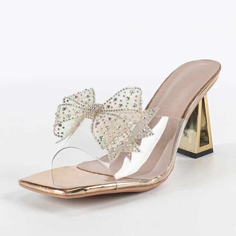 Strange Style Metal Fretowrk Heels Transparent Slippers
