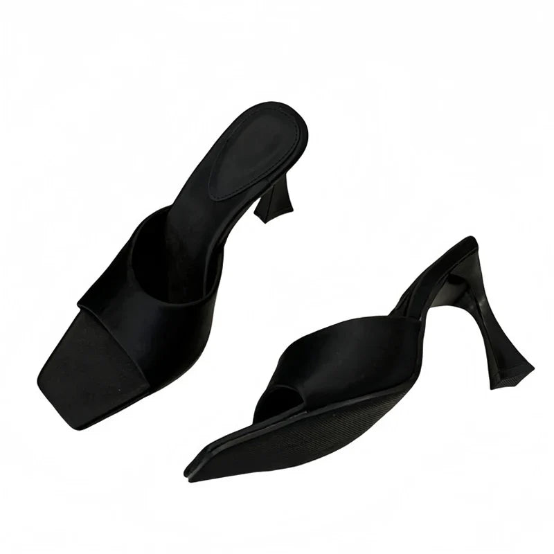 High Quality Cozy Silk Wide Square Toe Women Slippers Sandals