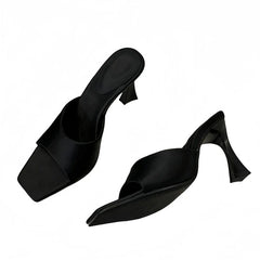 High Quality Cozy Silk Wide Square Toe Women Slippers Sandals