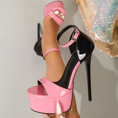 Summer Pink Patent Leather Extreme High Heels Platform Sandals