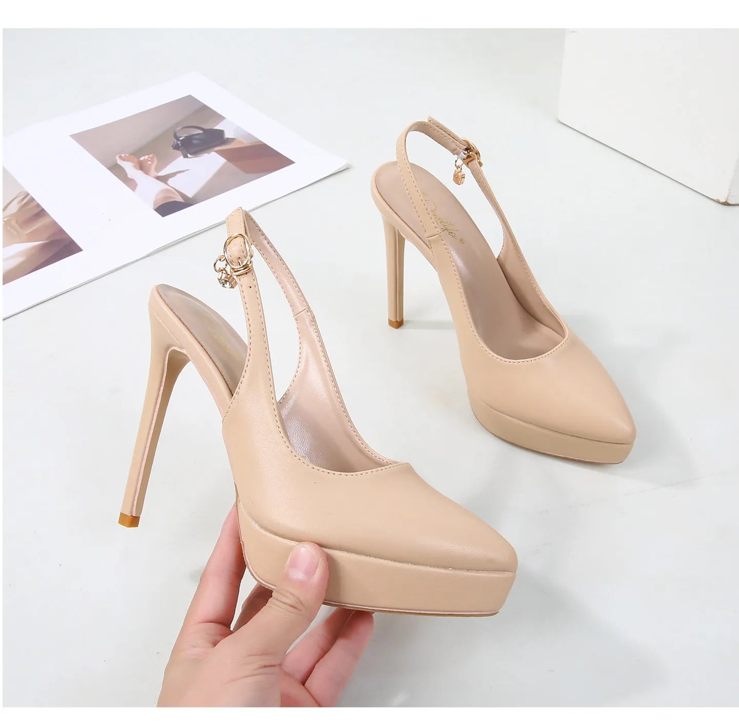 12cm slim heel pointed toe back empty toe Sandals