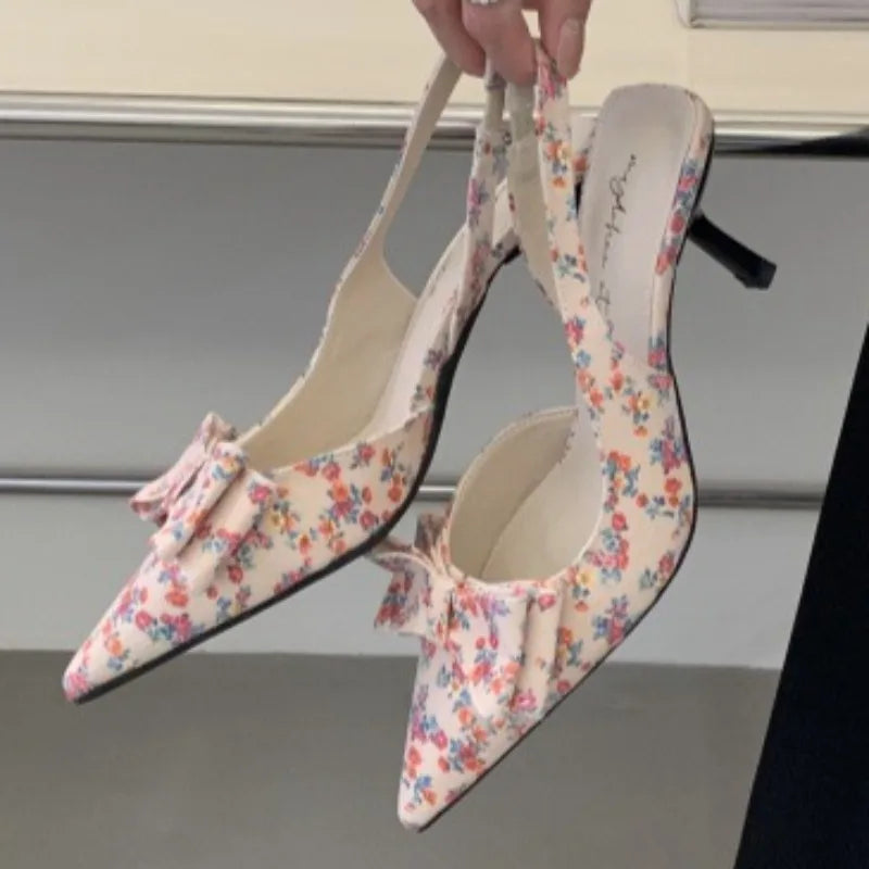 Sweet Bow Decorative Slingback Heels