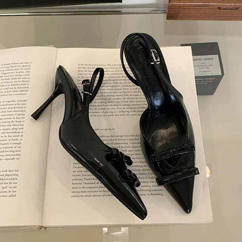 Butterfly-knot Pointed Toe Slingback Elegant Party Buckle Strap Pumps
