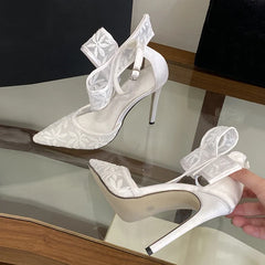 Designer Embroidery Flower Mesh Women Pumps