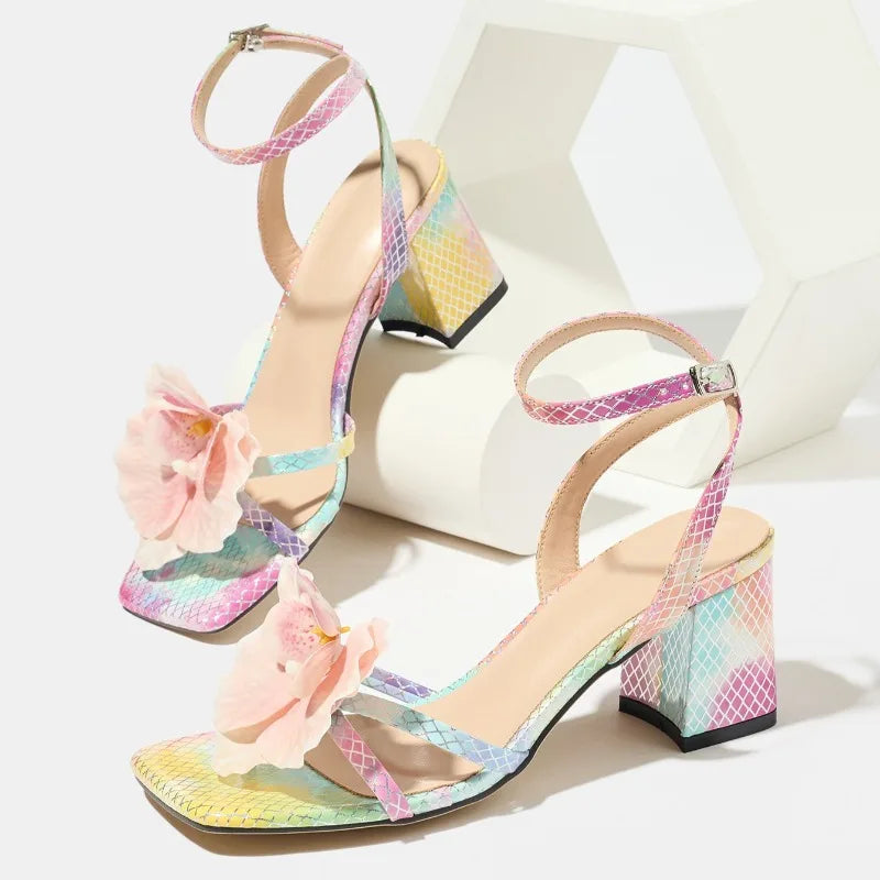 Sweet Pink Flower Decoration High Heel Sandals