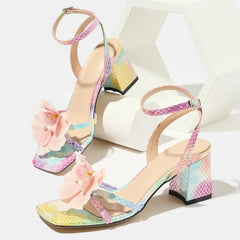Sweet Pink Flower Decoration High Heel Sandals
