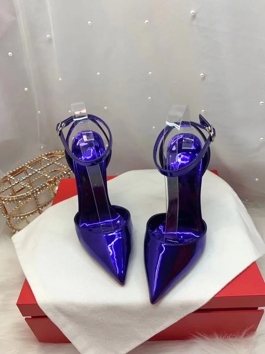 Laser Electric Red Patent Leather Hollow Out Sexy Thin Heel