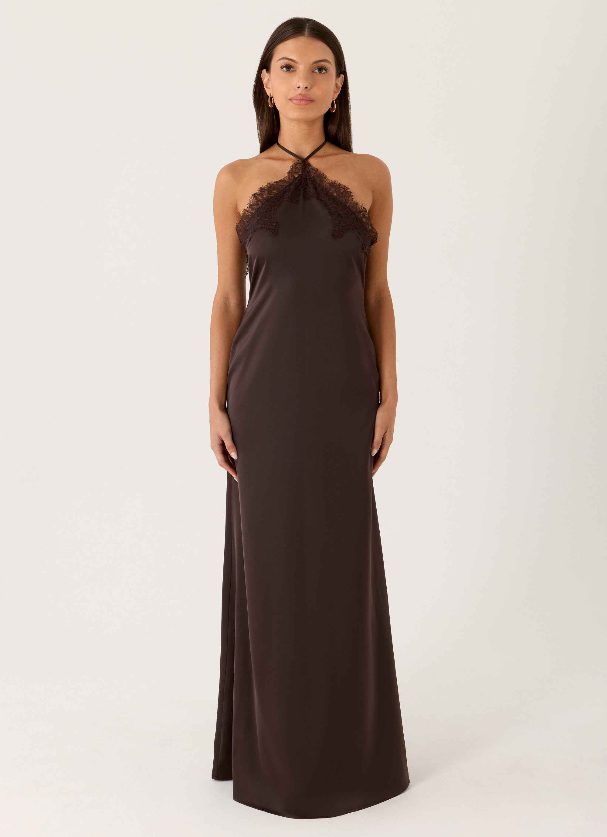 Samaria Halter Maxi Dress - Chocolate