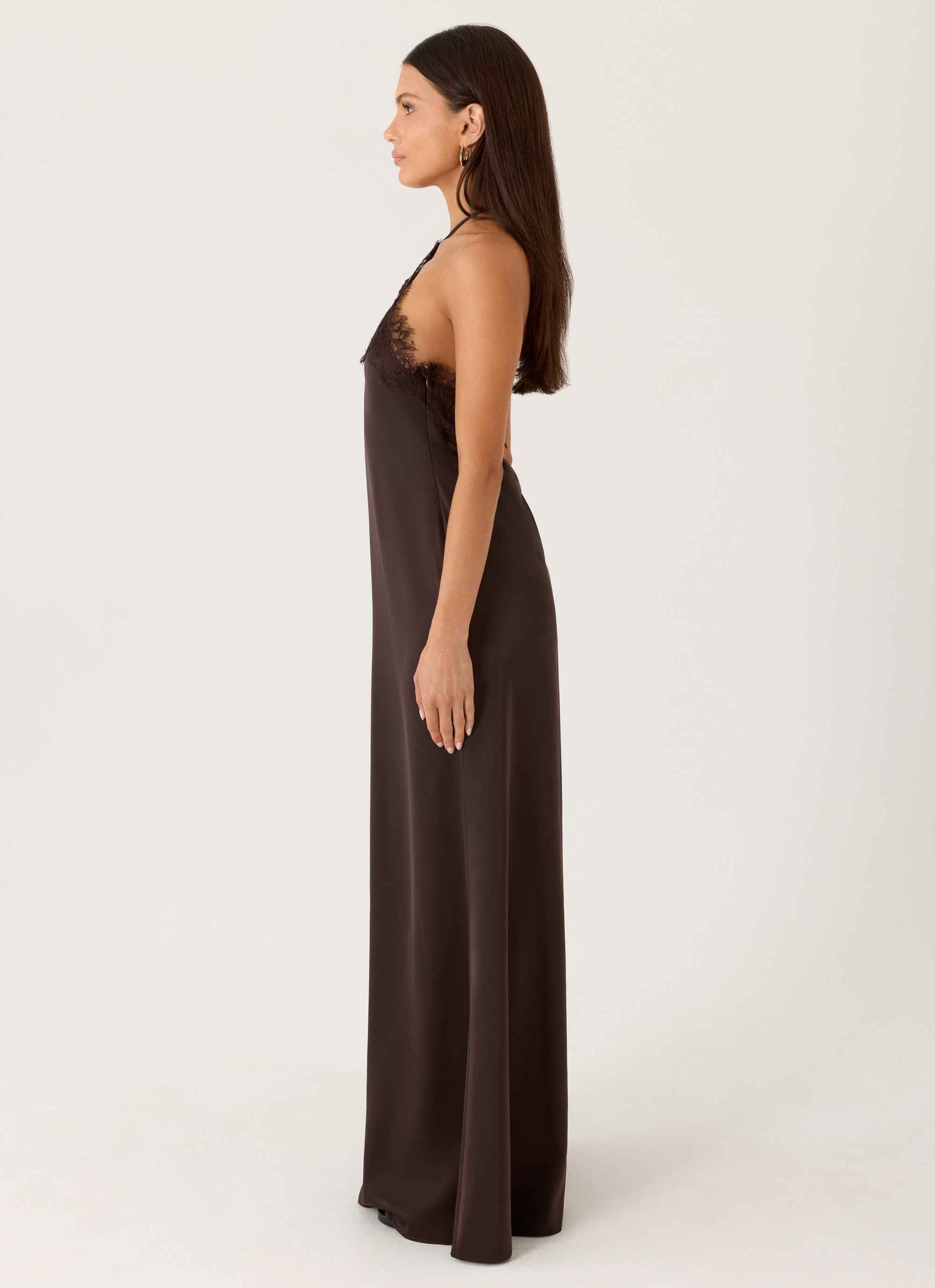 Samaria Halter Maxi Dress - Chocolate