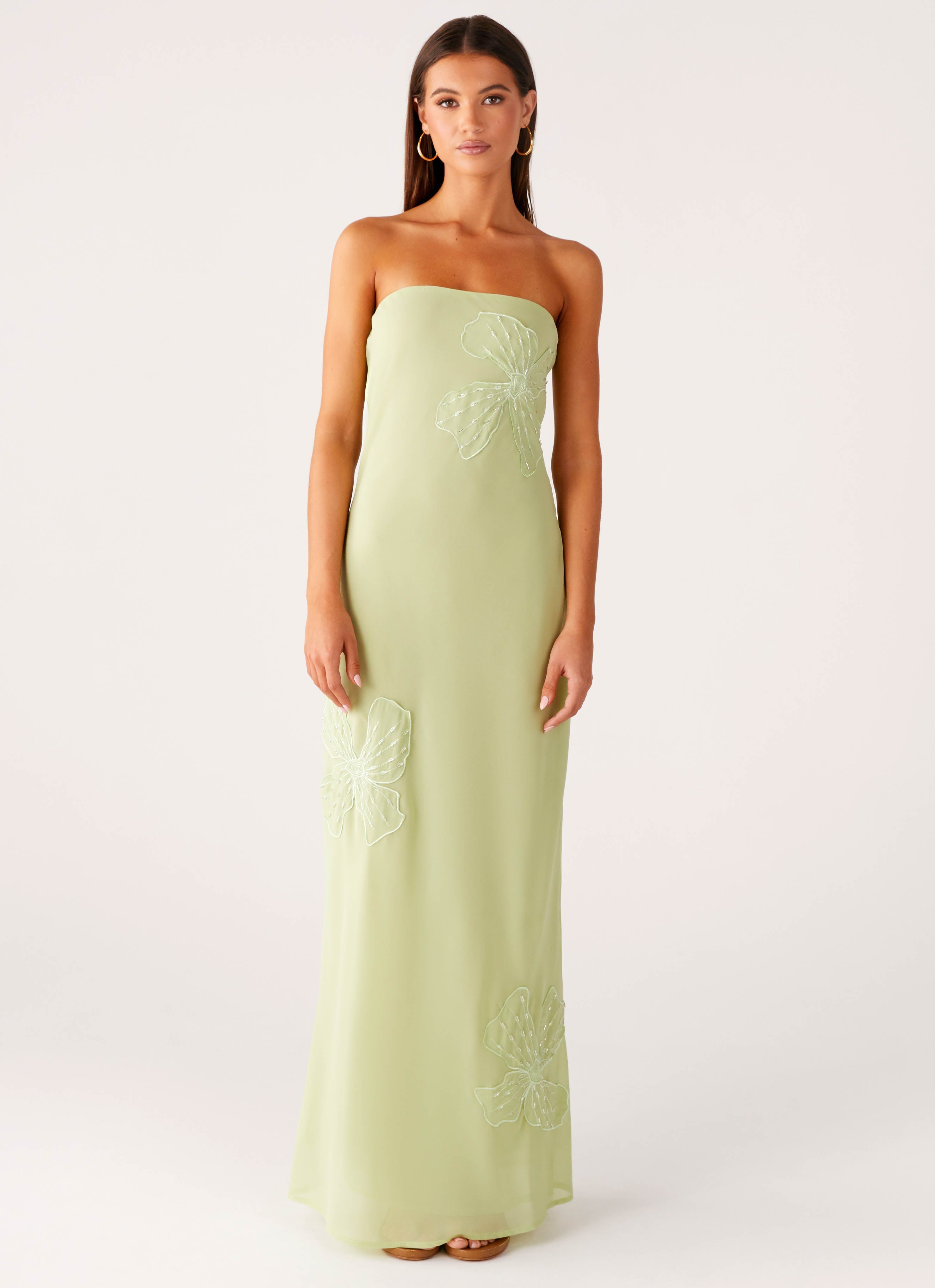 Sassafras Maxi Dress - Lime Beaded Strapless