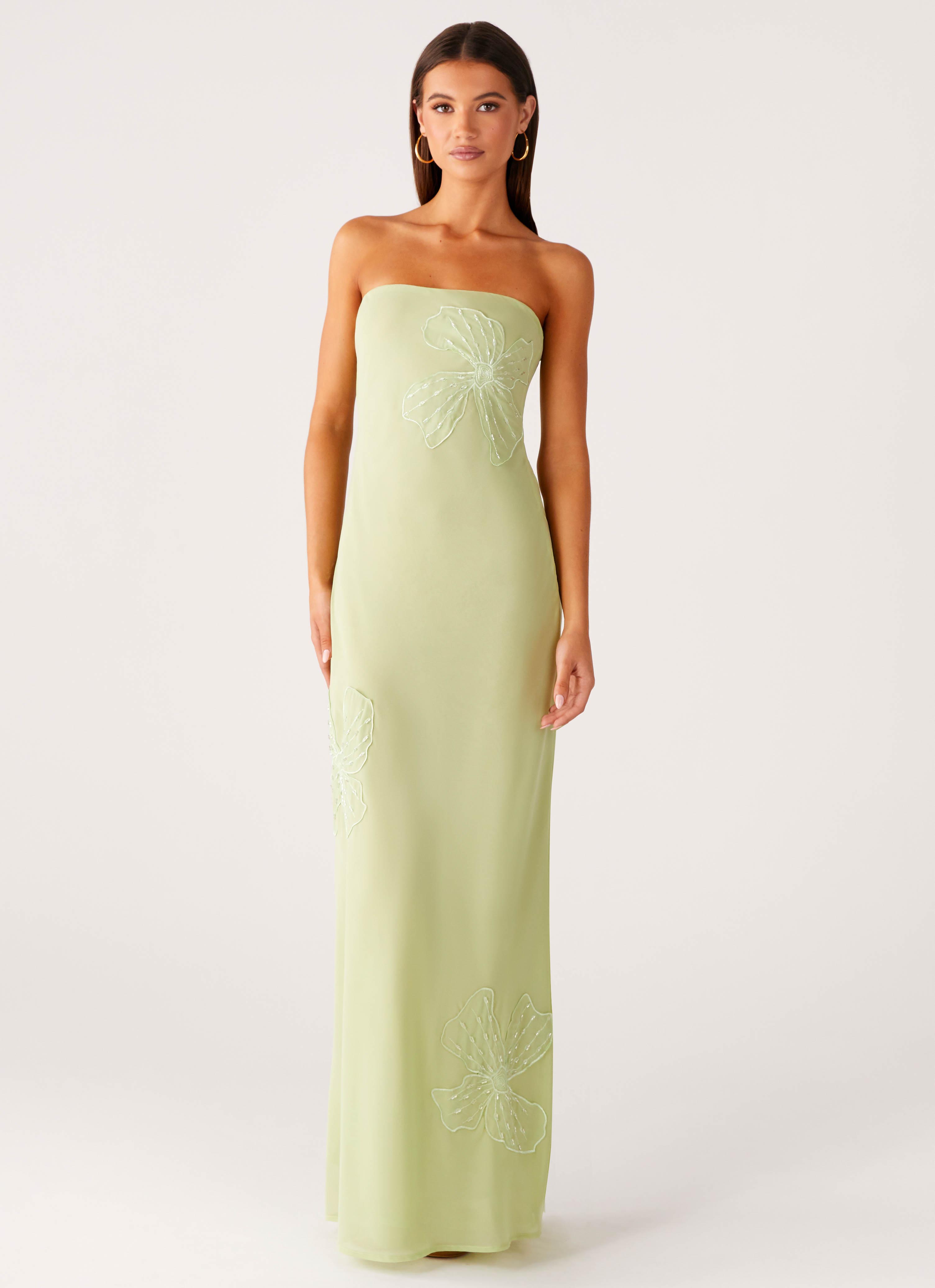 Sassafras Maxi Dress - Lime Beaded Strapless