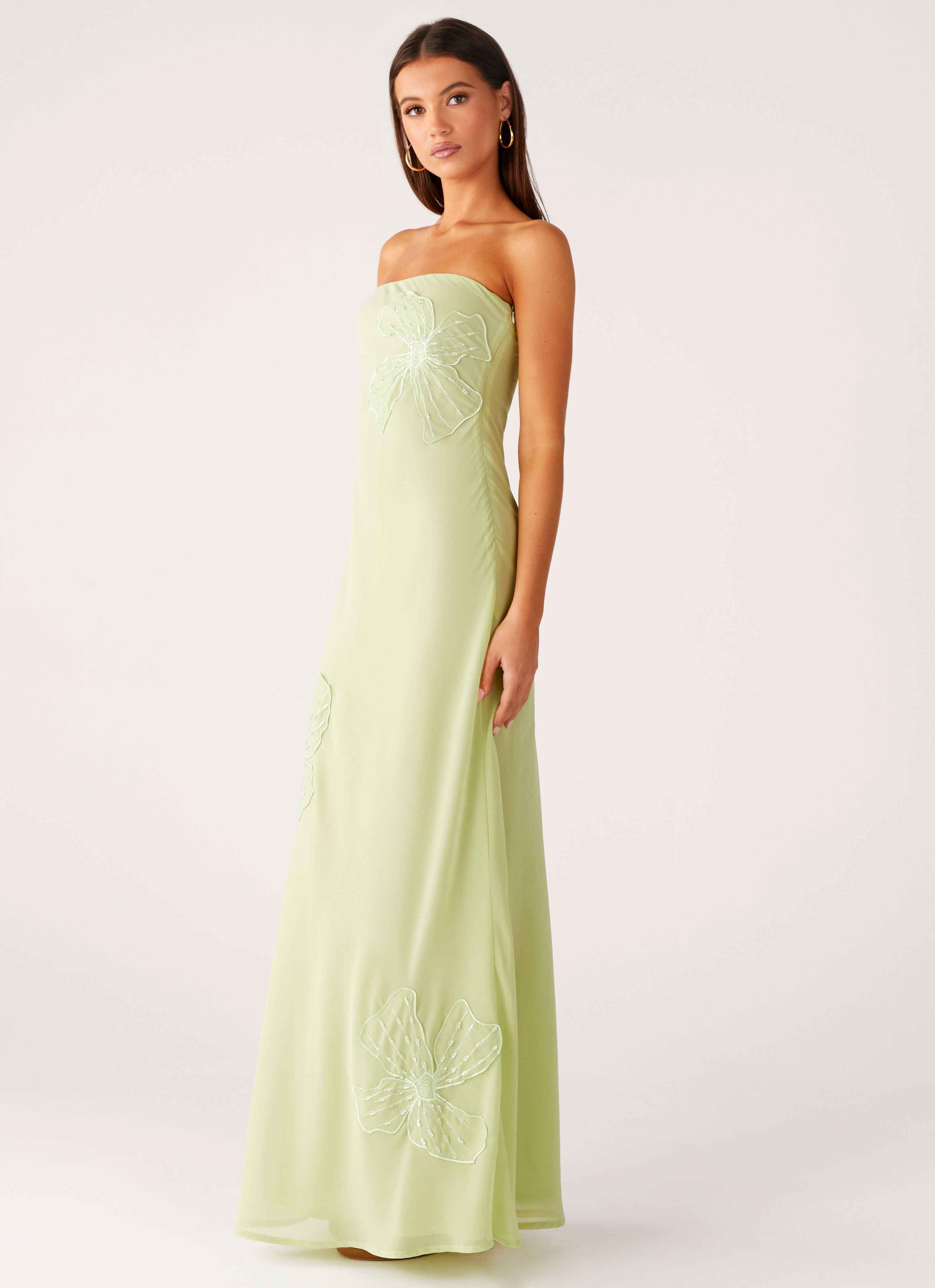 Sassafras Maxi Dress - Lime Beaded Strapless