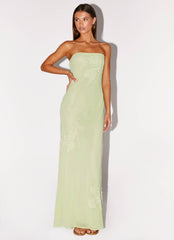Sassafras Maxi Dress - Lime Beaded Strapless