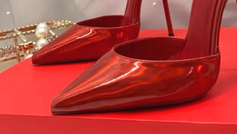 Laser Electric Red Patent Leather Hollow Out Sexy Thin Heel