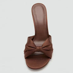 High Quality Brown Pleated Silk Women Slippers Sandals