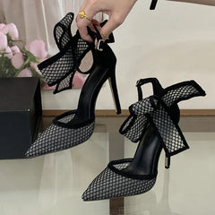 Design Polka Dot Mesh Pointed Toe Stiletto Heels