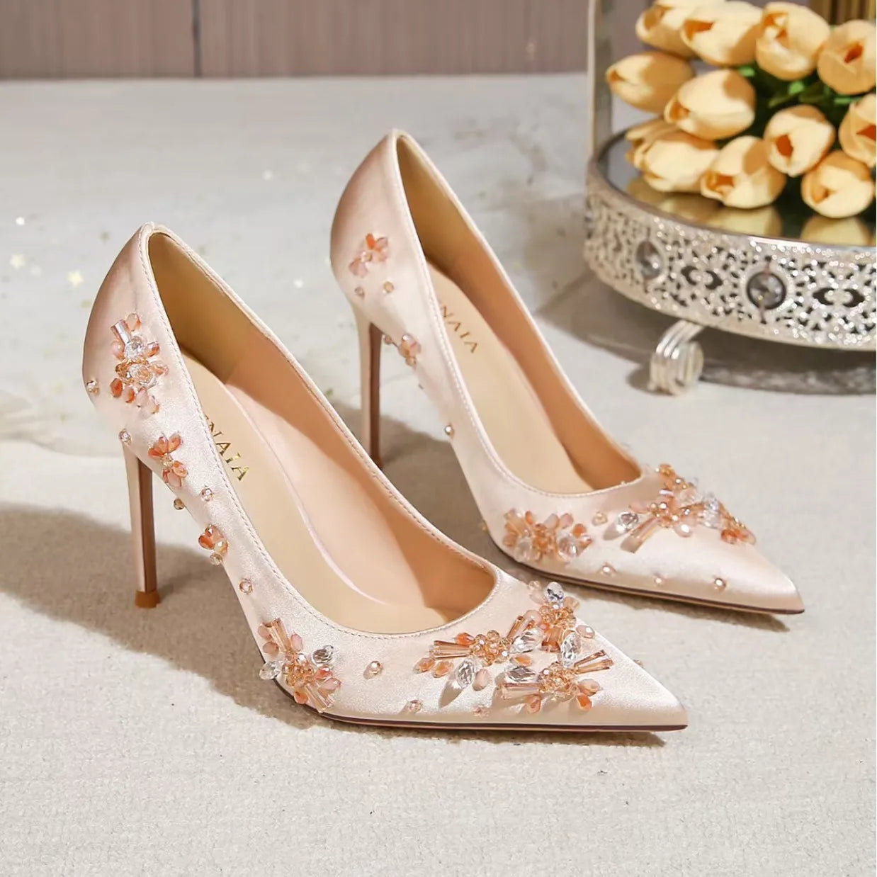 French satin pointed fine single order shoes