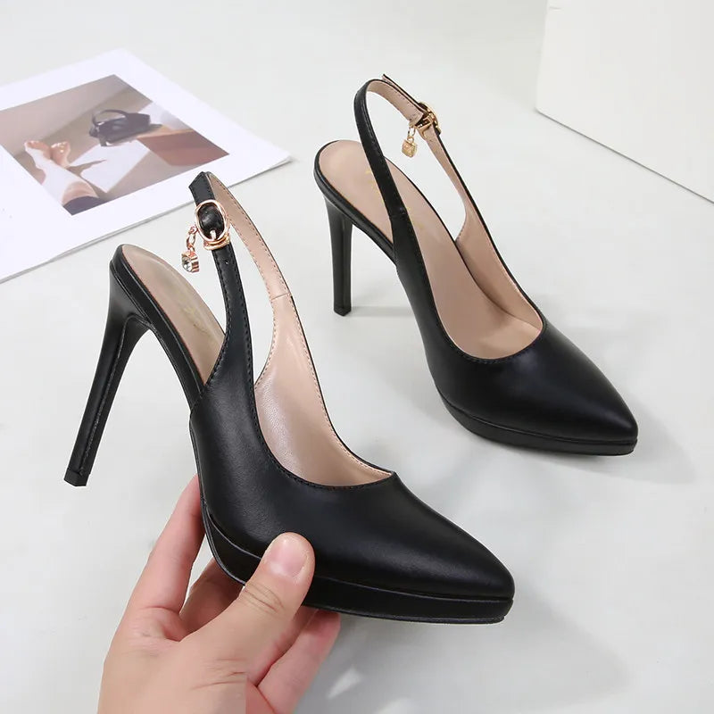 12cm slim heel pointed toe back empty toe Sandals