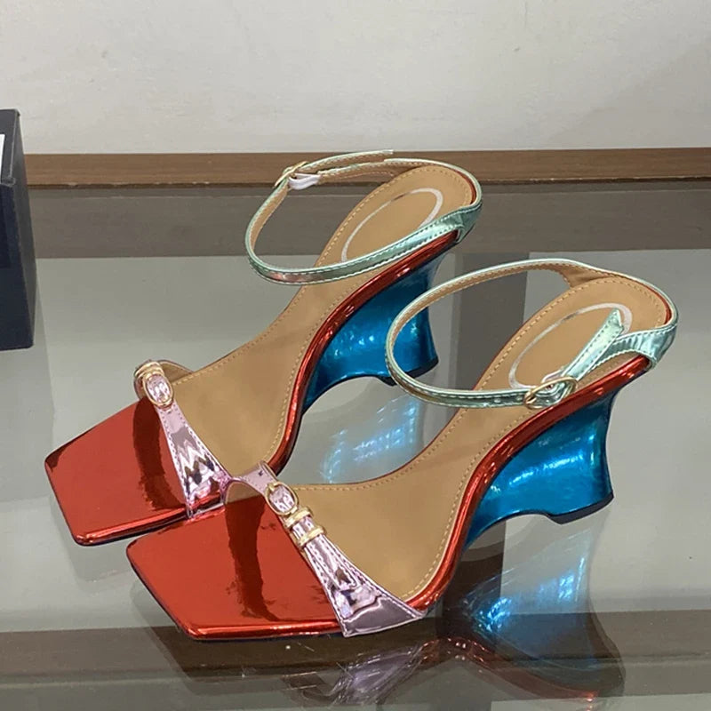 Strange Style Wedges Heels For Woman Blue Denim High Heeled Slippers Sandal Female Designer Slides Shoes Zapatos Mujer