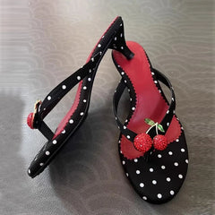 Bohemian Style Polka Dot Round Toe Thin Low Heels