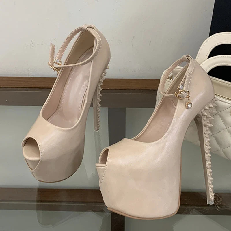 Sexy Peep Toe 17CM Extreme High Heels Party Fetish Shoes Design Rivet Stiletto Women Platform Pumps Sandal Size 41