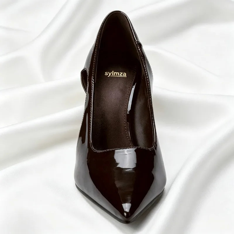 Sexy Brown Patent Leather Pointed Toe High Heels