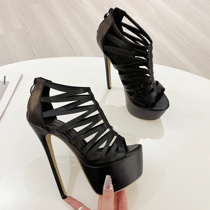 Sexy Open Toe Narrow Band Hollow 16CM Heeled Sandals