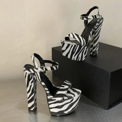Zebra Stripe Furry Platform Sandals
