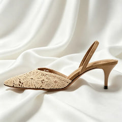 Luxury Embroidered Woven Slingback Heels