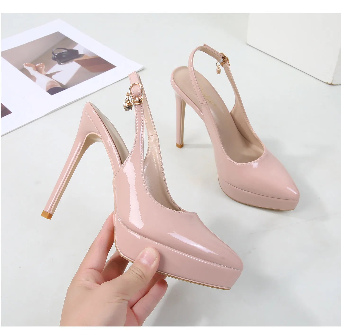 12cm slim heel pointed toe back empty toe Sandals