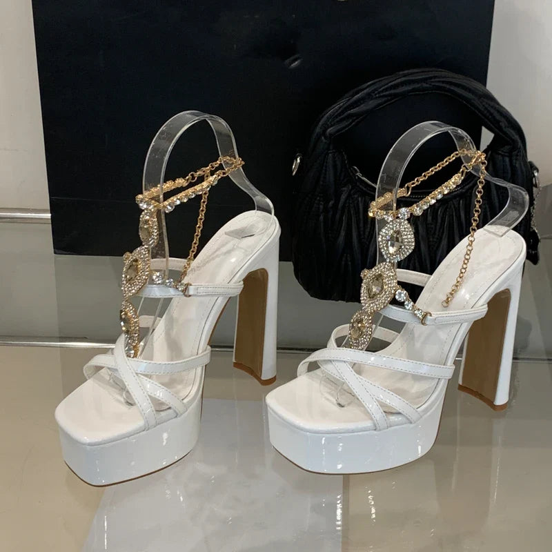 Sexy Crystal Metal Chain Buckle Strap Woman Sandals