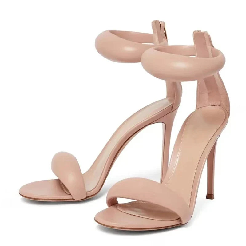 High Quality Soft Cozy Leather Ankle Wrap Zip Sandal Women Summer Open Toe Gladiator Heels Wedding Banquet Shoes