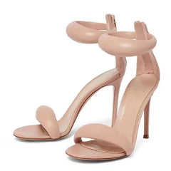 High Quality Soft Cozy Leather Ankle Wrap Zip Sandal Women Summer Open Toe Gladiator Heels Wedding Banquet Shoes