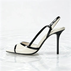 Black White Colorblock Slingback Heeled Sandals